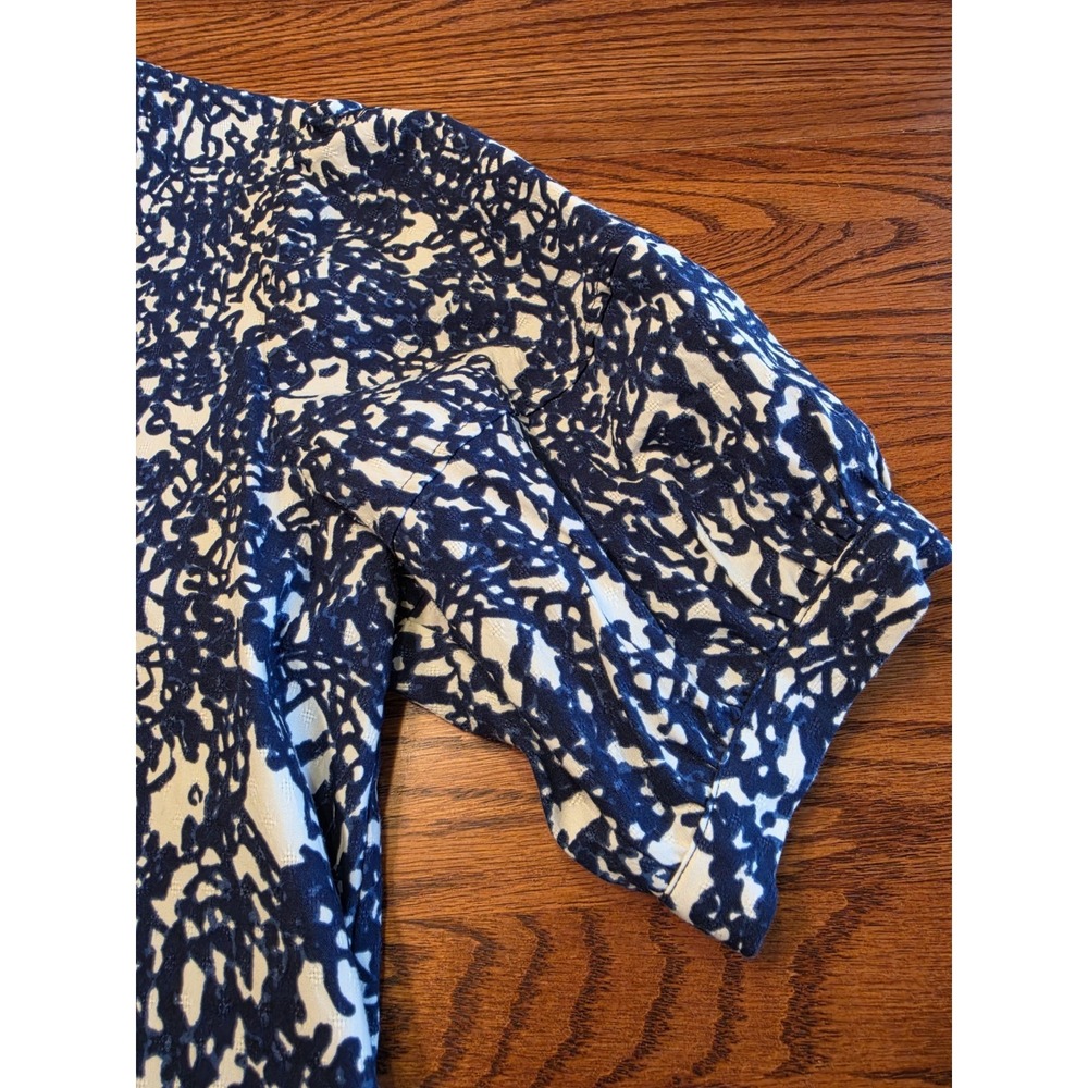 Evereve Shay Dress Womens Size Small Navy Blue &White Pockets V-Neck Puff Sleeve - Picture 5 of 11